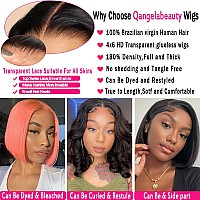 Qangelabeauty 12 Inch Bob Wig Human Hair 180 Density Glueless Wigs Human Hair Pre Plucked Pre Cut 4X6 Hd Transparent Frontal Wi