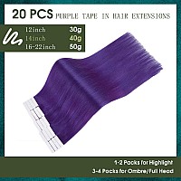 Runature Tape In Hair Extensions Human Hair Purple Tape In Human Hair Extensions 12 Inch Human Hair Tape In Extensions Purple Ha