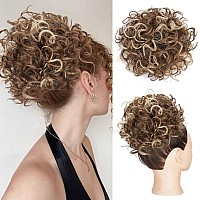 Lommel Messy Bun Hair Piece Short Curly Ponytail Extension Elastic Drawstring Loose Wave Curly Hair Buns Hair Piece Synthetic Ha