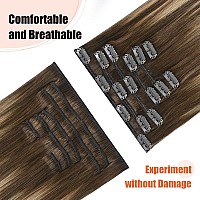 Ugotrays Balayage Ombre Medium Brown Fading To Honey Blonde Clip In Hair Extensions Real Human Hair 14Inch 120G 100 Human Hair