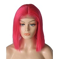 Glueless Hot Pink Bob Wigs Human Hair 100 Brazilian Remy Hair13X4 Hd Transparent Pink Straight Bob Wigs Baby Hairline With Pre