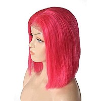 Glueless Hot Pink Bob Wigs Human Hair 100 Brazilian Remy Hair13X4 Hd Transparent Pink Straight Bob Wigs Baby Hairline With Pre