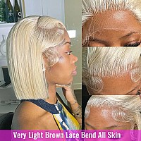 613 Hd Blonde Bob Wig Human Hair 13X4 Blonde Lace Front Wigs Human Hair Pre Plucked With Baby Hair 12 Inch 613 Lace Frontal Wig