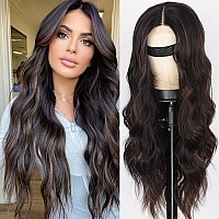 Xixibi Long Brown Wigs For Women 26 Inch Brown Highlights Wavy Wigs Long Curly Wavy Lace Hairline Middle Part Synthetic Natura