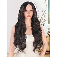 Xixibi Long Brown Wigs For Women 26 Inch Brown Highlights Wavy Wigs Long Curly Wavy Lace Hairline Middle Part Synthetic Natura