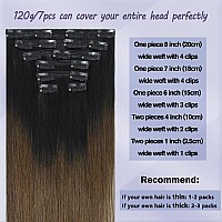 Honsoo 120G Clip In Real Human Hair Extensions Natural Black To Medium Brown 16In 7Pcs Soft Straight Natural Hair Extensions For