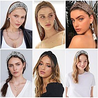 Yission 4Pcs Knotted Headbands For Women Girls Non Slip Leopard Head Bands Top Knot Headband For Women Black White Brown Headban