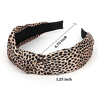 Yission 4Pcs Knotted Headbands For Women Girls Non Slip Leopard Head Bands Top Knot Headband For Women Black White Brown Headban