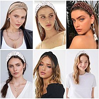 Yission 4Pcs Knotted Headbands For Women Girls Non Slip Polka Dot Head Bands Top Knot Headband For Women Black White Brown Khaki