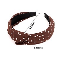 Yission 4Pcs Knotted Headbands For Women Girls Non Slip Polka Dot Head Bands Top Knot Headband For Women Black White Brown Khaki