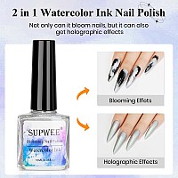 Supwee 2 In 1 Marble Nail Polish And Holographic Gel Nail Polish Marble Watercolor Ink Nail Painting Gel Nail Blooming Gel Polis