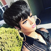 Qiaqiaring Pixie Cut Wigs For Black Women Natural 1B Color Short Layered Pixie Cut Wigs For Women Brazilian Virgin Human Hair Wi