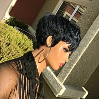 Qiaqiaring Pixie Cut Wigs For Black Women Natural 1B Color Short Layered Pixie Cut Wigs For Women Brazilian Virgin Human Hair Wi