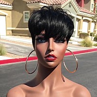 Qiaqiaring Pixie Cut Wigs For Black Women Natural 1B Color Short Layered Pixie Cut Wigs For Women Brazilian Virgin Human Hair Wi