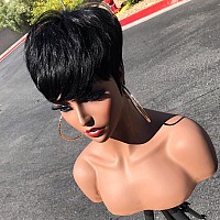 Qiaqiaring Pixie Cut Wigs For Black Women Natural 1B Color Short Layered Pixie Cut Wigs For Women Brazilian Virgin Human Hair Wi