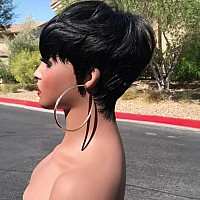 Qiaqiaring Pixie Cut Wigs For Black Women Natural 1B Color Short Layered Pixie Cut Wigs For Women Brazilian Virgin Human Hair Wi