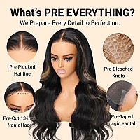 Beauty Forever 13X4 Preeverything Glueless Frontal Wig 3D Body Wave Black With Blonde Highlight Lace Front Wigs Human Hairbye