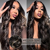 Beauty Forever 13X4 Preeverything Glueless Frontal Wig 3D Body Wave Black With Blonde Highlight Lace Front Wigs Human Hairbye