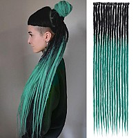 Leeven Clip In Dreadlock Extensions 24 Inch 5 Pcs Ombre Green 15 Strands Synthetic Dreads Handmade Soft Loc Extensions Reggae St