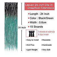 Leeven Clip In Dreadlock Extensions 24 Inch 5 Pcs Ombre Green 15 Strands Synthetic Dreads Handmade Soft Loc Extensions Reggae St