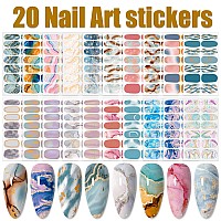 Wokoto 20 Sheets 280 Pieces Marble Design Gel Nail Polish Strips For Women Gradient Nail Gel Stickers Wraps Gel Nail Stickers Fu