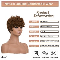 Docute Brown Short Pixie Wigs For Black Women Daily Replacement Wig Brown Pixie Cut Wig With Bangs Short Curly Wigs For Black Wo