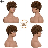 Docute Brown Short Pixie Wigs For Black Women Daily Replacement Wig Brown Pixie Cut Wig With Bangs Short Curly Wigs For Black Wo