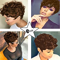 Docute Brown Short Pixie Wigs For Black Women Daily Replacement Wig Brown Pixie Cut Wig With Bangs Short Curly Wigs For Black Wo