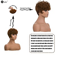 Docute Brown Short Pixie Wigs For Black Women Daily Replacement Wig Brown Pixie Cut Wig With Bangs Short Curly Wigs For Black Wo