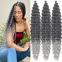 Paraglame Deep Wave Braiding Hair 30 Inch Ocean Wave Crochet Hair 3 Packs Long Synthetic Curly Wavy Braiding Hair Tgrey Beach C