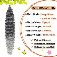 Paraglame Deep Wave Braiding Hair 30 Inch Ocean Wave Crochet Hair 3 Packs Long Synthetic Curly Wavy Braiding Hair Tgrey Beach C