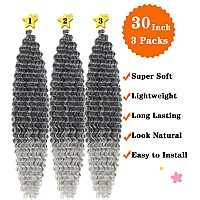 Paraglame Deep Wave Braiding Hair 30 Inch Ocean Wave Crochet Hair 3 Packs Long Synthetic Curly Wavy Braiding Hair Tgrey Beach C