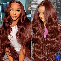 Ailiceehr 34 Inch Reddish Brown Lace Front Wigs Human Hair Pre Plucked 13X6 Auburn Colored Human Hair Lace Front Wigs Body Wave