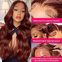 Ailiceehr 34 Inch Reddish Brown Lace Front Wigs Human Hair Pre Plucked 13X6 Auburn Colored Human Hair Lace Front Wigs Body Wave