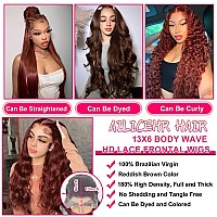 Ailiceehr 34 Inch Reddish Brown Lace Front Wigs Human Hair Pre Plucked 13X6 Auburn Colored Human Hair Lace Front Wigs Body Wave