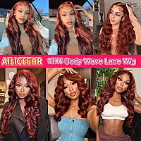 Ailiceehr 34 Inch Reddish Brown Lace Front Wigs Human Hair Pre Plucked 13X6 Auburn Colored Human Hair Lace Front Wigs Body Wave