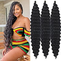 Paraglame Water Wave Braiding Hair Natural Black 30 Inch Deep Wave Crochet Hair Extensions 3 Packs Soft Ocean Wave Crochet Hair