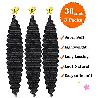 Paraglame Water Wave Braiding Hair Natural Black 30 Inch Deep Wave Crochet Hair Extensions 3 Packs Soft Ocean Wave Crochet Hair