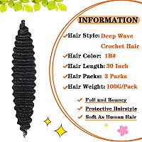 Paraglame Water Wave Braiding Hair Natural Black 30 Inch Deep Wave Crochet Hair Extensions 3 Packs Soft Ocean Wave Crochet Hair