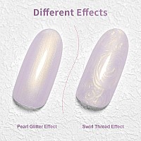 Rarjsm Pearl Gold Gel Liner Nail Art Pearlescent Milky Light Purple White Golden Shell Glitter Swirl Effect Gel Nail Polish 8Ml