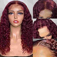 200 Density Bob Wig Human Hair 99J Burgundy Water Wave Lace Front Wigs Human Hair Pre Plucked With Baby Hair 13X5 Hd Lace Front