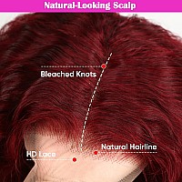 200 Density Bob Wig Human Hair 99J Burgundy Water Wave Lace Front Wigs Human Hair Pre Plucked With Baby Hair 13X5 Hd Lace Front