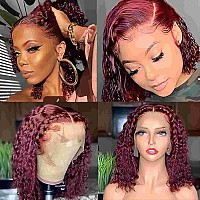 200 Density Bob Wig Human Hair 99J Burgundy Water Wave Lace Front Wigs Human Hair Pre Plucked With Baby Hair 13X5 Hd Lace Front