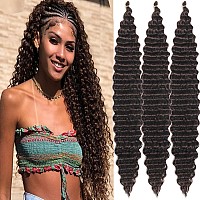 Paraglame Long Curly Crochet Hair 30 Inch Deep Wave Braiding Hair For Women 3 Packs Ocean Wave Crochet Hair Dark Brown Color Wet