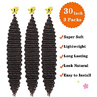 Paraglame Long Curly Crochet Hair 30 Inch Deep Wave Braiding Hair For Women 3 Packs Ocean Wave Crochet Hair Dark Brown Color Wet