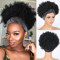 Kinky Curly Headband Wigs For Women Short Black Hair Afro Headband Wig Curly Natural Afro Wig With Headband Attached Synthetic A