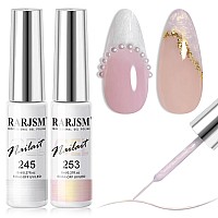 Rarjsm Pearl Gel Liner Nail Art 2 Pcs Set Pearlescent Milky White Light Purple Golden Shell Glitter Swirl Effect Gel Nail Polish