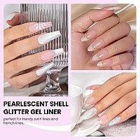 Rarjsm Pearl Gel Liner Nail Art 2 Pcs Set Pearlescent Milky White Light Purple Golden Shell Glitter Swirl Effect Gel Nail Polish