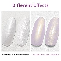 Rarjsm Pearl Gel Liner Nail Art 2 Pcs Set Pearlescent Milky White Light Purple Golden Shell Glitter Swirl Effect Gel Nail Polish