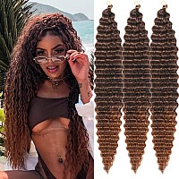 Paraglame Long Curly Crochet Hair 30 Inch Deep Wave Braiding Hair For Women 3 Packs Ocean Wave Crochet Hair Dark Brown Color Wet